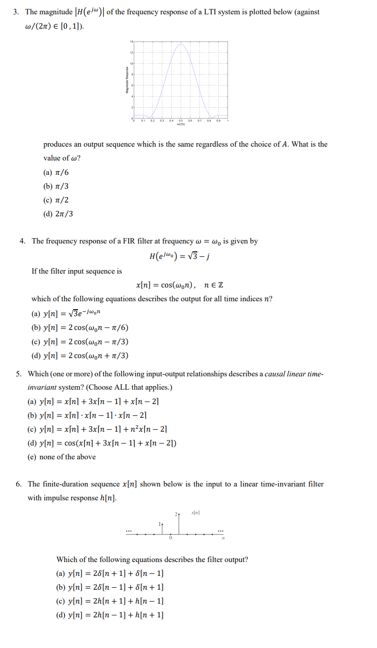 Solved 3 The Magnitude H Ejo Of The Frequency Response Chegg Com