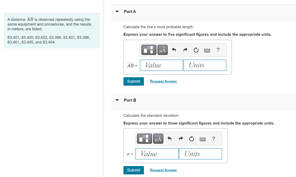Solved A distance AB is observed repeatedly using the same
