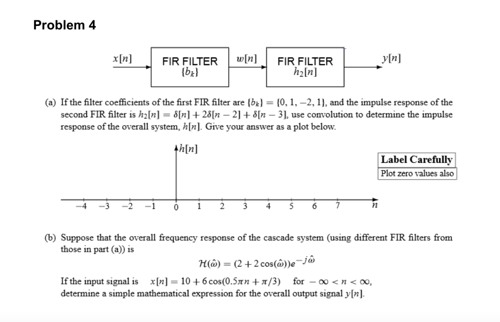 Solved Problem 4 FIR FILTER n]FIR FILTER yIn] bkl h2In (a) | Chegg.com