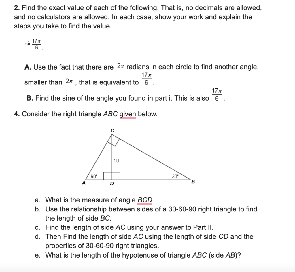 Solved 2. Find the exact value of each of the following. | Chegg.com