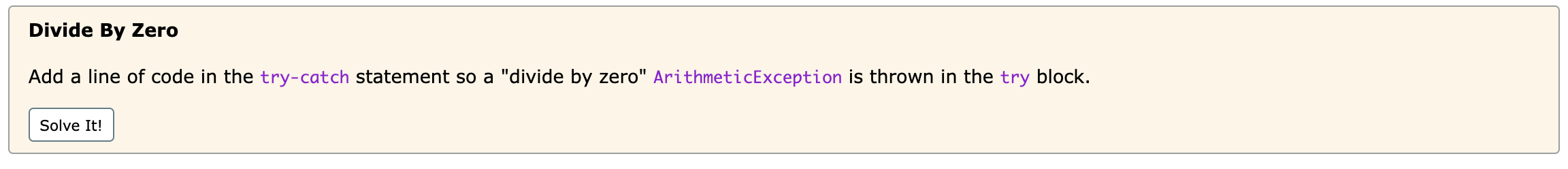 Solved Divide By Zero Add a line of code in the try-catch | Chegg.com
