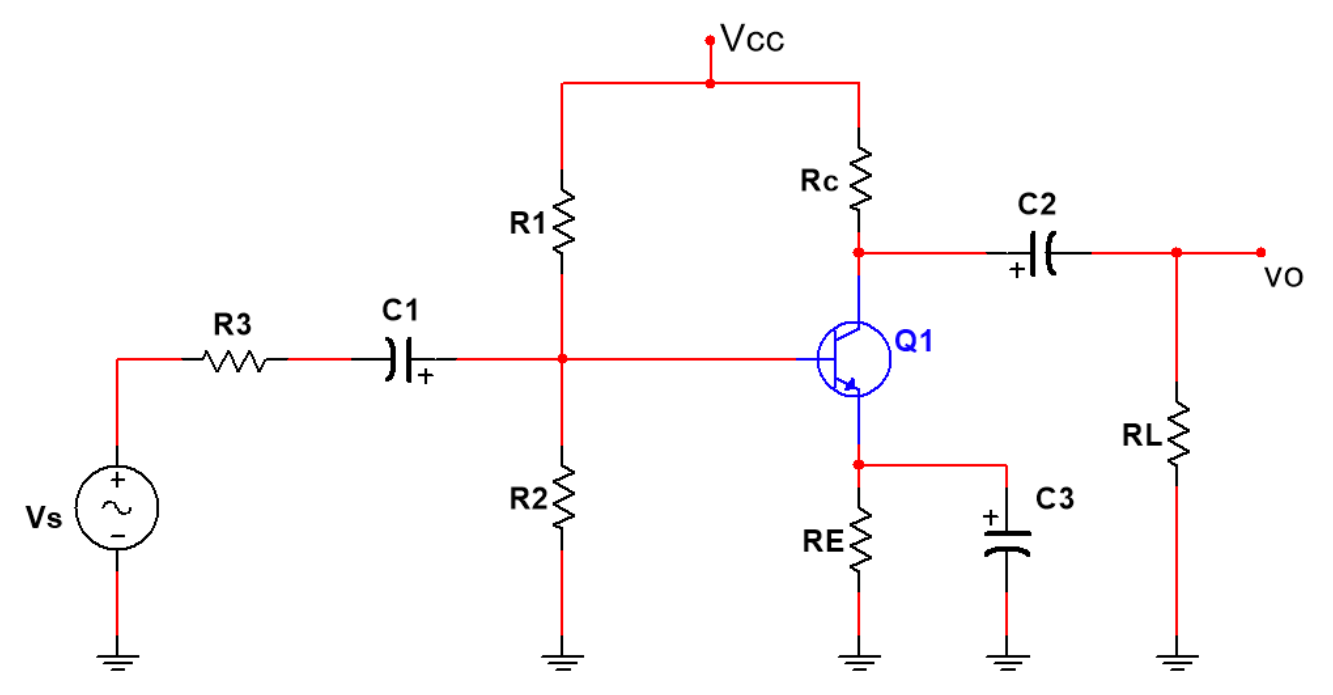 Solved Vcc 1 M Rc W C2 R1 HE VO C1 R3 Q1 W RL R2 C3 Vs w W | Chegg.com