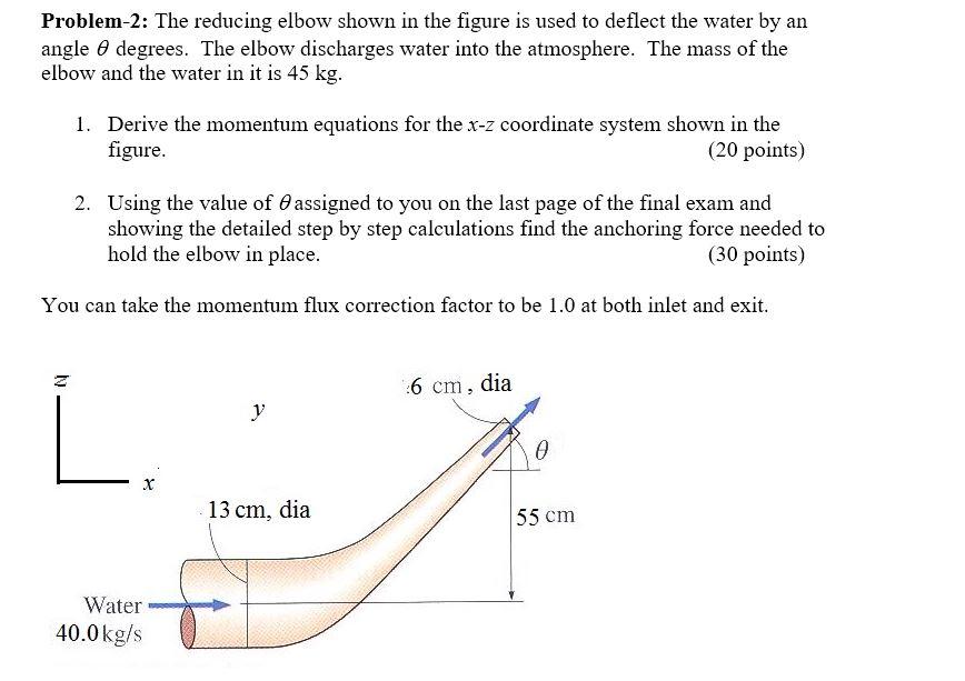 Solved Problem-2: The reducing elbow shown in the figure is | Chegg.com