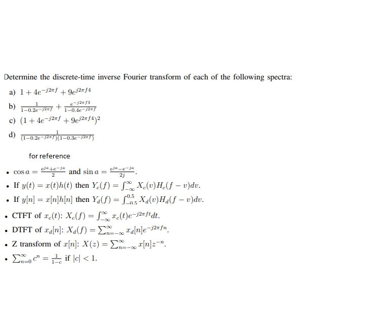 Determine The Discrete Time Inverse Fourier Transform Chegg Com