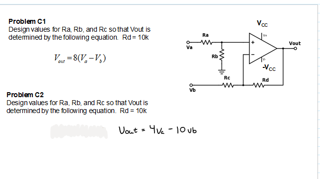 Solved Voc Problem C1 Design values for Ra, Rb, and Rc so | Chegg.com