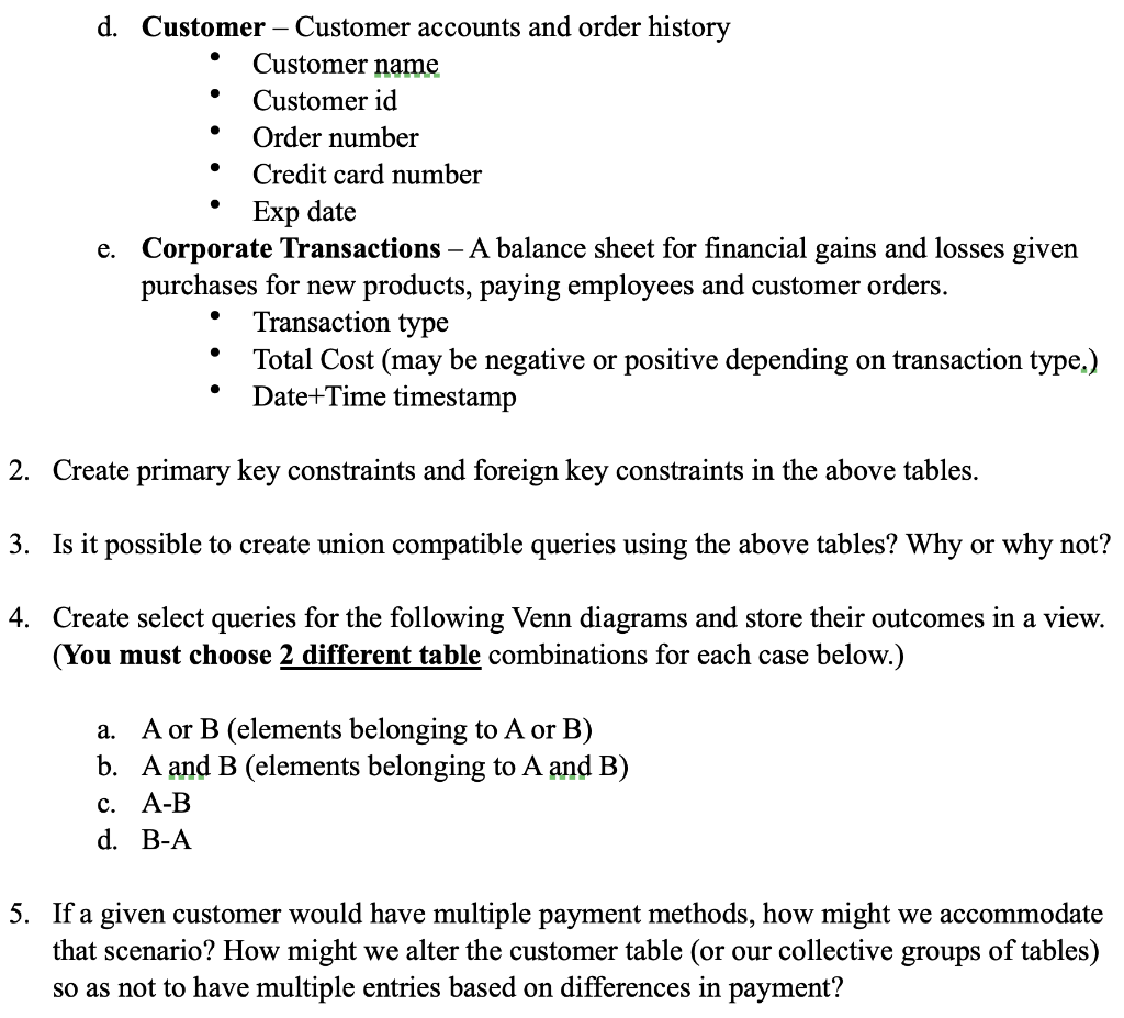 Solved . . O . . 1. Create The Following Tables: A. | Chegg.com