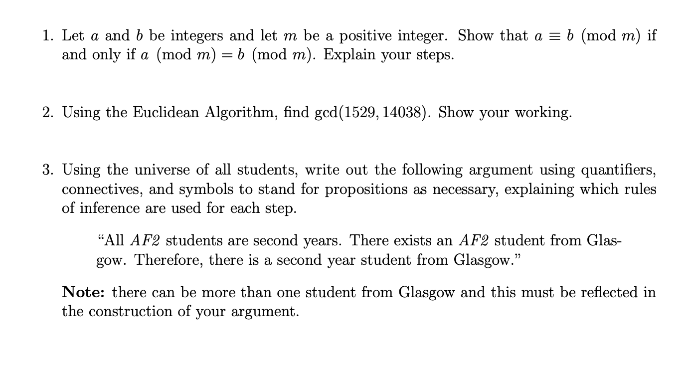 Solved 1. Let A And B Be Integers And Let M Be A Positive | Chegg.com