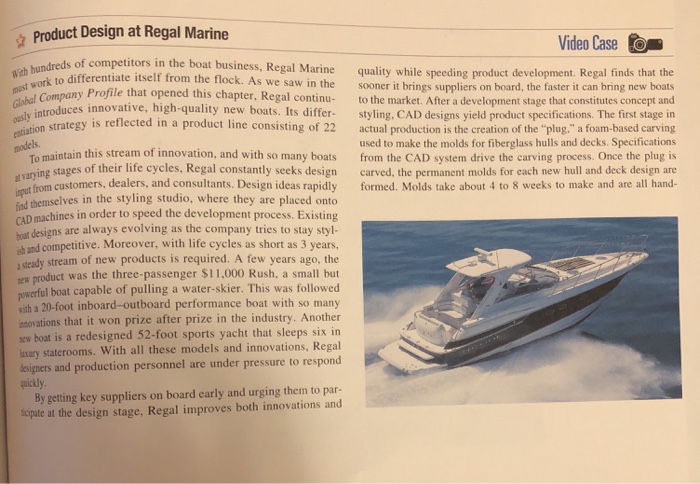 Solved Product Design at Regal Marine Video Case s of | Chegg.com