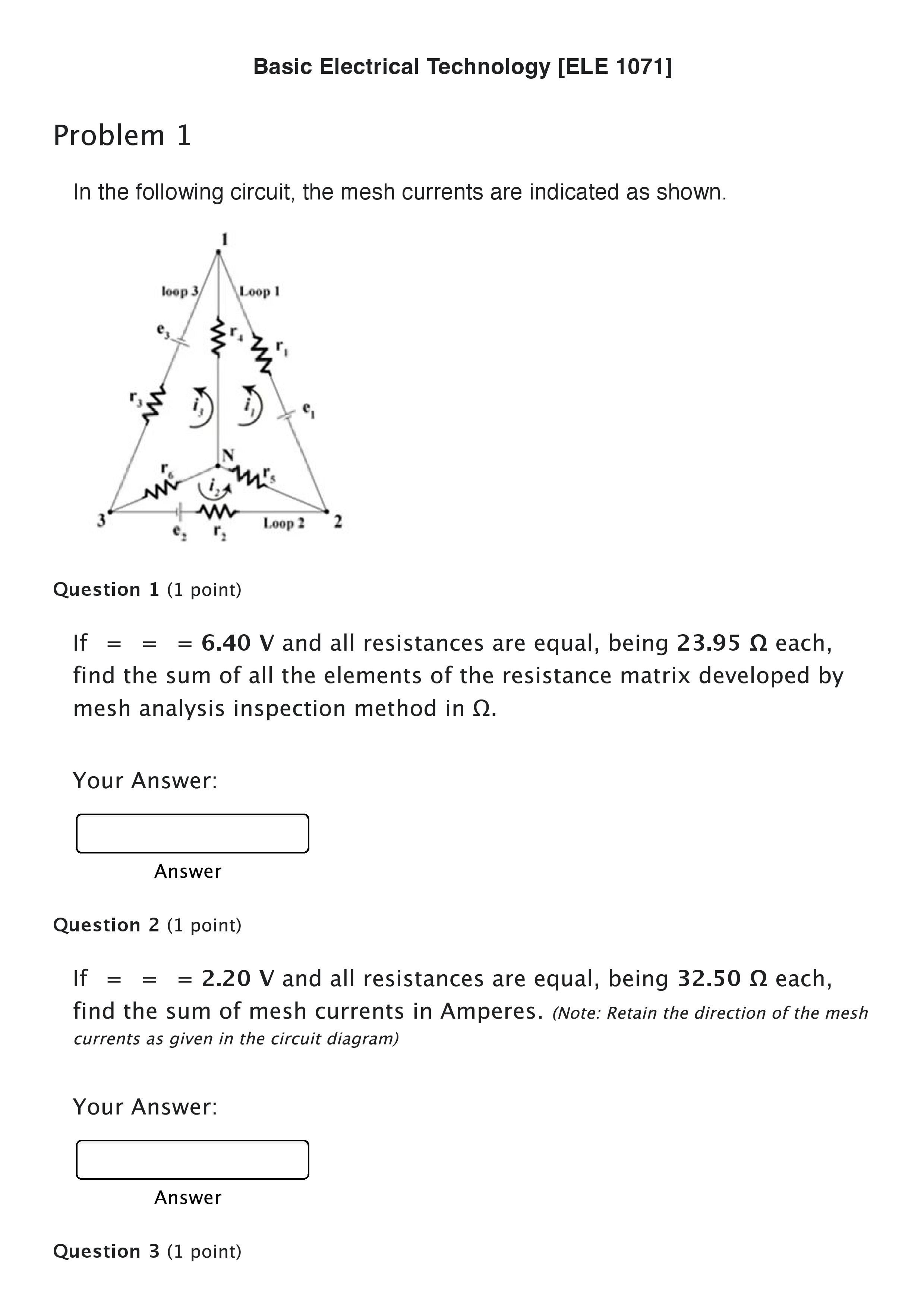 Solved Basic Electrical Technology [ELE 1071] Problem 1 In | Chegg.com