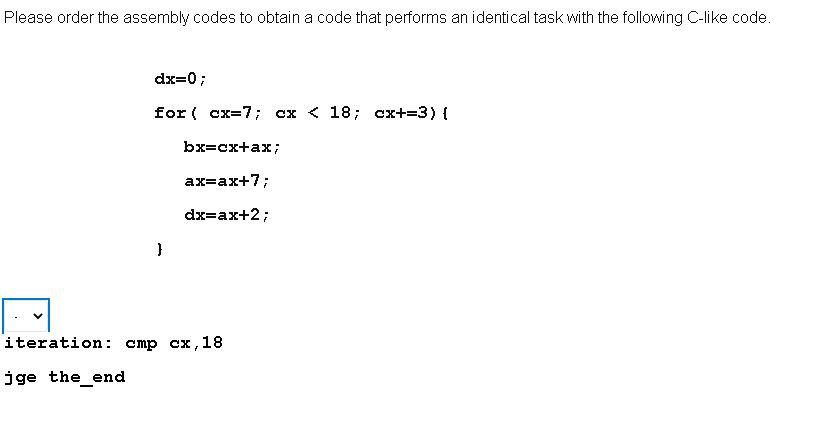 Solved Please order the assembly codes to obtain a code that | Chegg.com