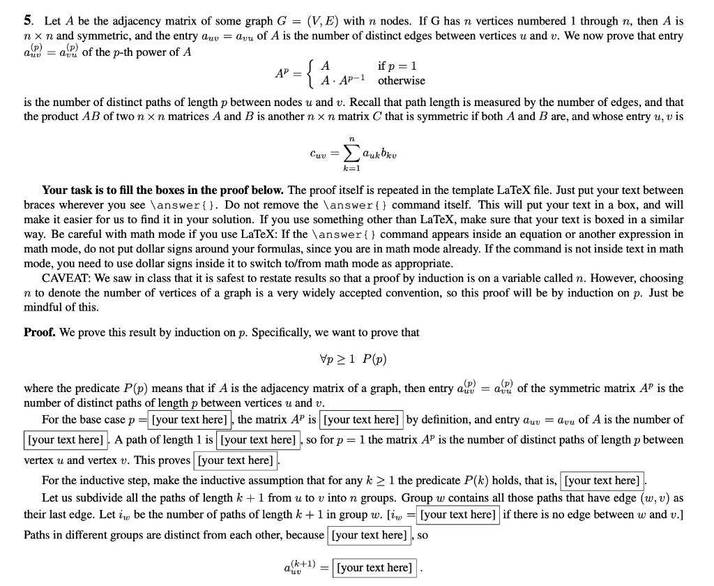 5. Let A be the adjacency matrix of some graph G = | Chegg.com