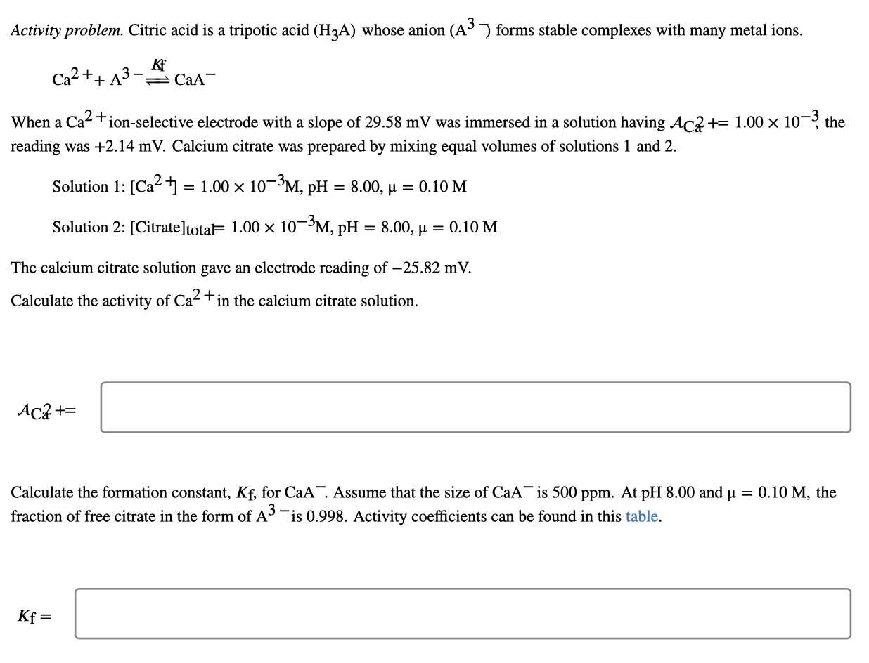 Solved Activity Problem. Citric Acid Is A Tripotic Acid | Chegg.com