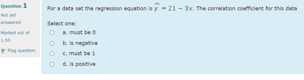 Solved Question 1 For a data set the regression equation is | Chegg.com