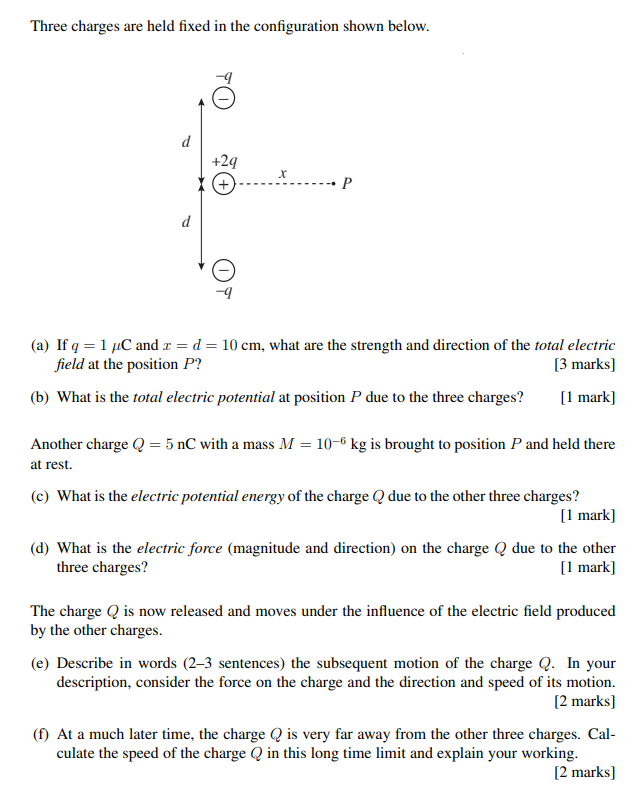 Solved Three Charges Are Held Fixed In The Configuration | Chegg.com