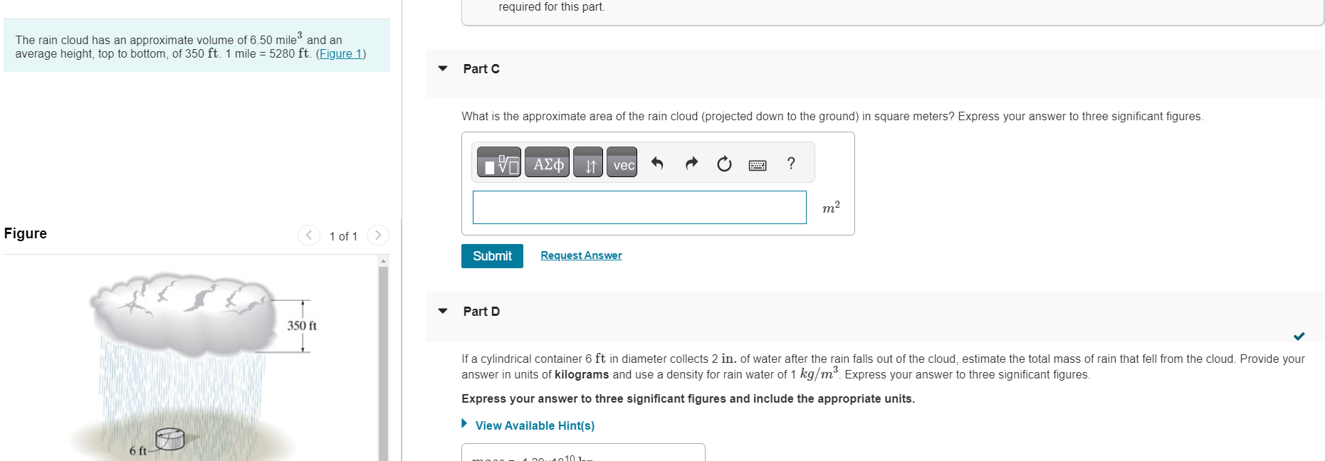 Solved The rain cloud has an approximate volume of 6.50 mile | Chegg.com