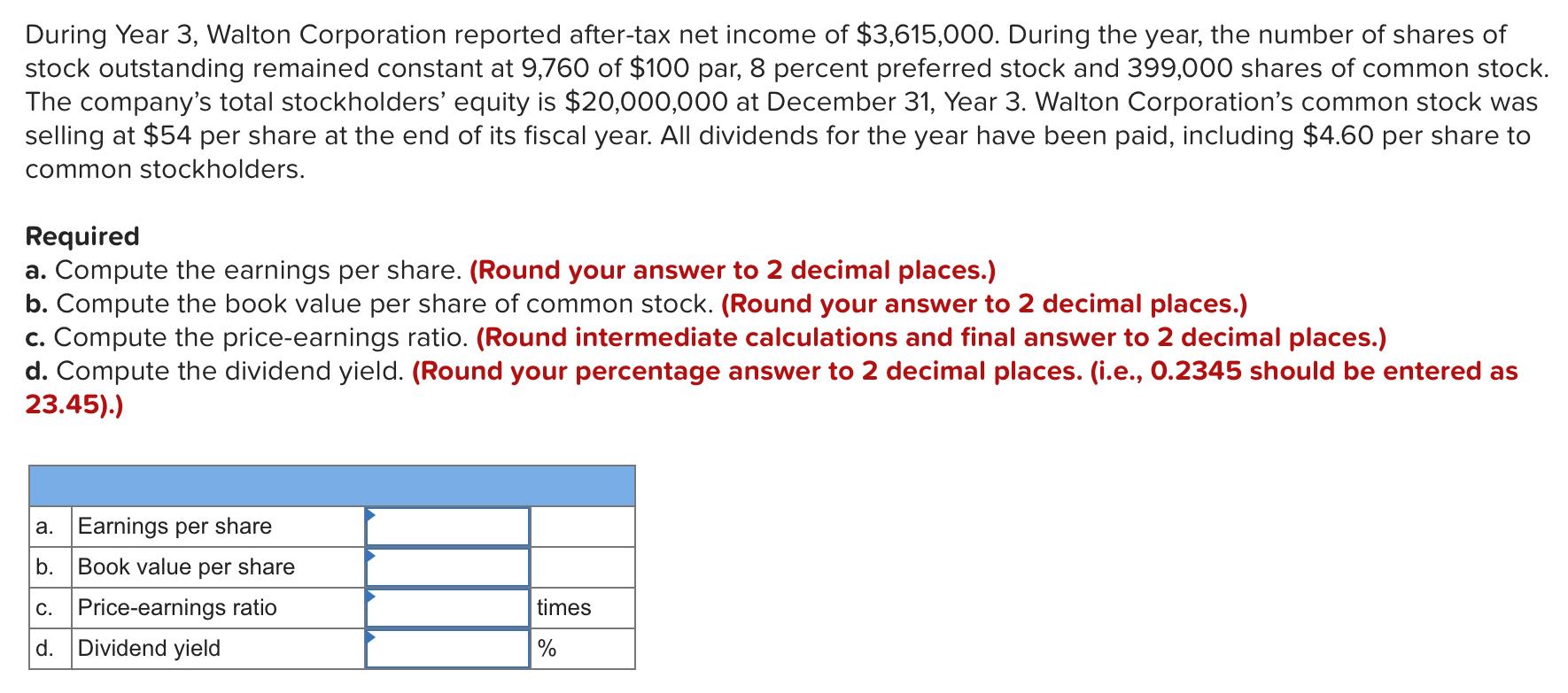 Solved During Year 3, Walton Corporation reported aftertax