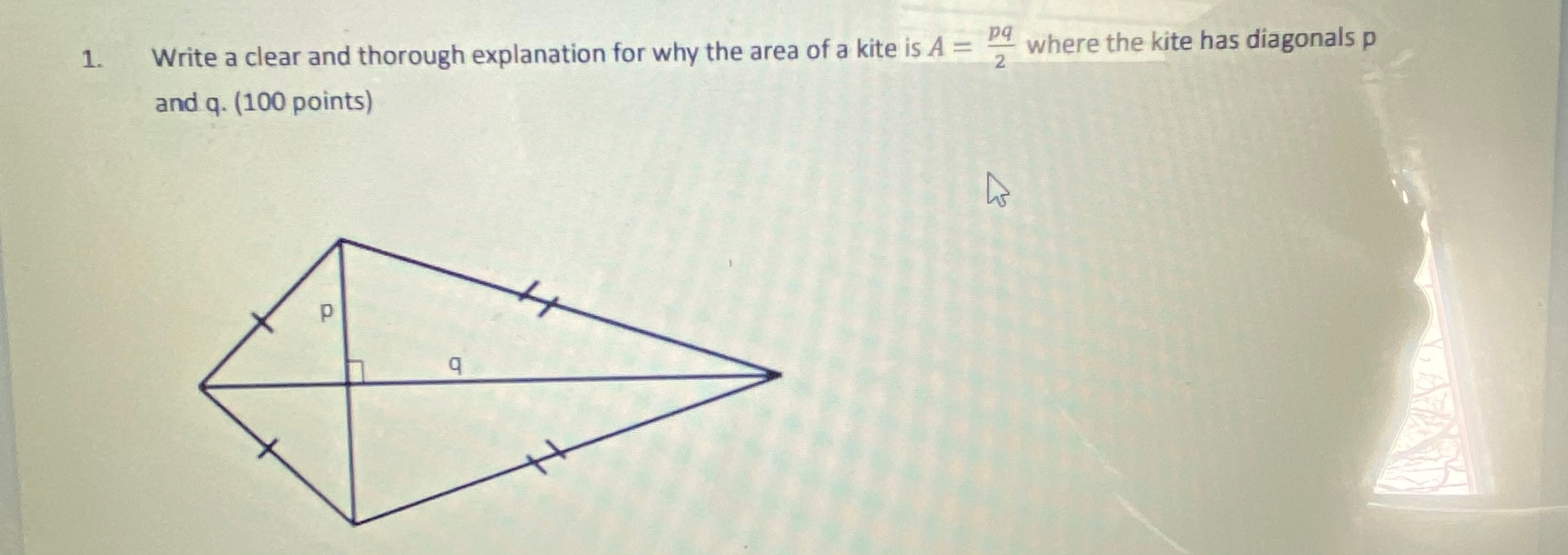 Solved pg where the kite has diagonals p 2 1. Write a clear