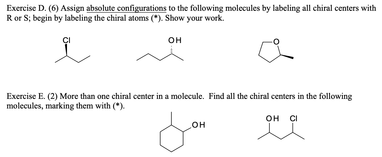 Solved Exercise D. (6) Assign absolute configurations to the | Chegg.com