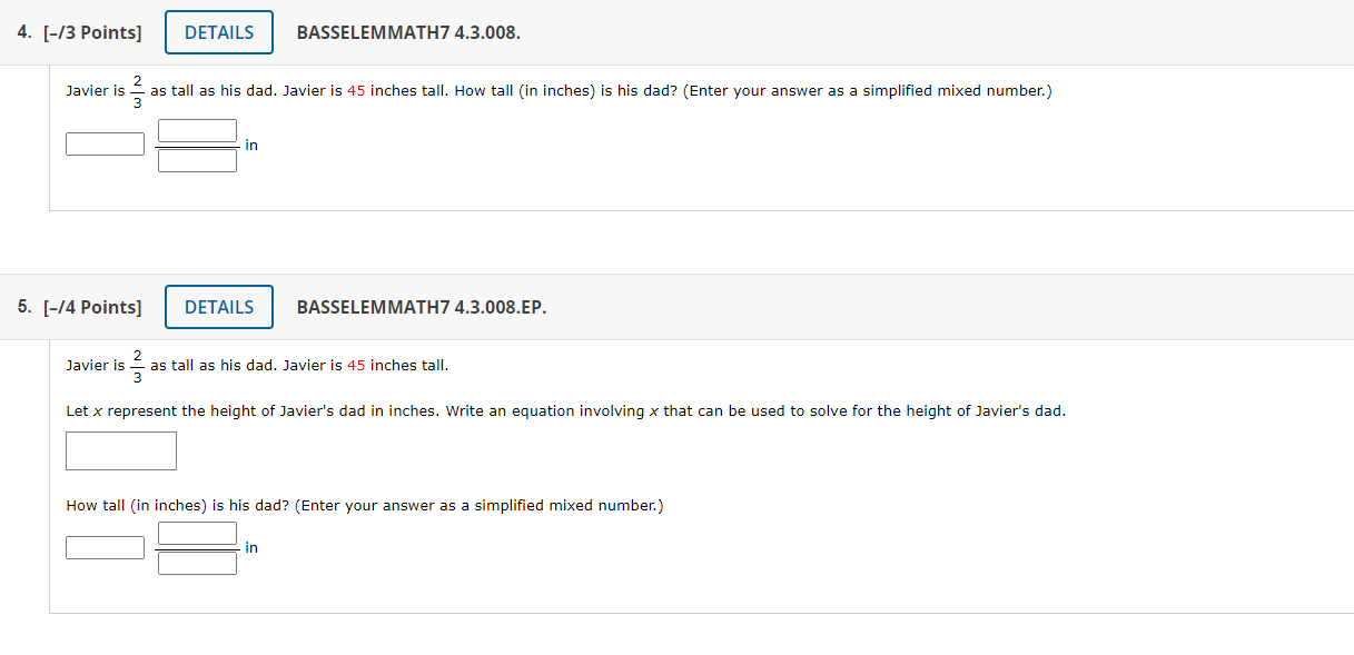 Solved Javier is 32 as tall as his dad. Javier is 45 inches