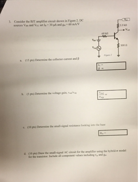 Solved 3. Consider the BJT amplifier circuit shown in Figure | Chegg.com