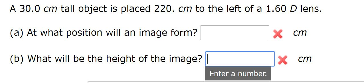 Solved A 30.0 cm tall object is placed 220. сm to the left | Chegg.com