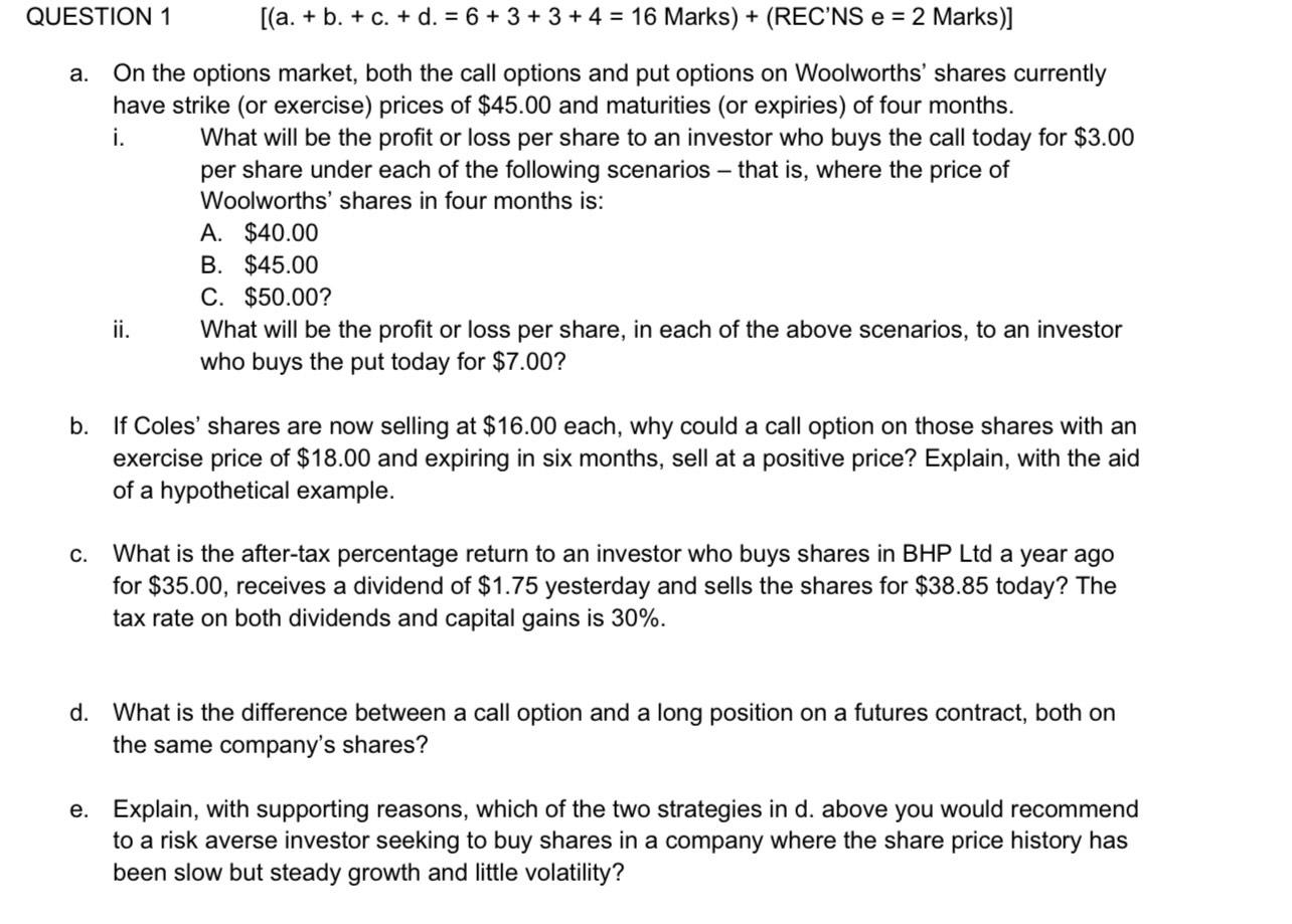 Solved QUESTION 1 [(a. + B. + C. + D. = 6 + 3 + 3 + 4 = 16 | Chegg.com