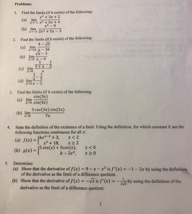 Solved Problems Find The Limits If It Exists Of The Chegg Com