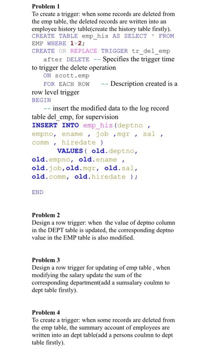 Solved Problem 1 To create a trigger: when some records are | Chegg.com