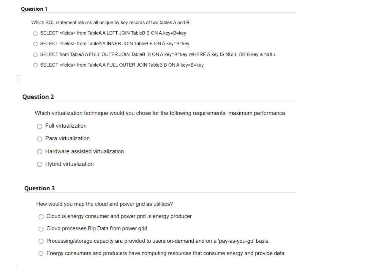 Solved Question 1 Which SQL Statement Returns All Unique By | Chegg.com