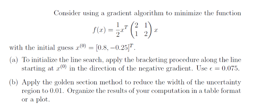 Consider Using A Gradient Algorithm To Minimize The | Chegg.com