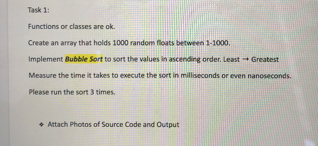 Solved Task 1: Functions or classes are ok. Create an array | Chegg.com