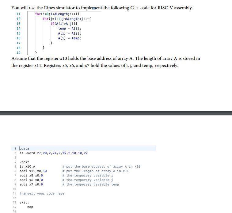 Solved You will use the Ripes simulator to implement the | Chegg.com