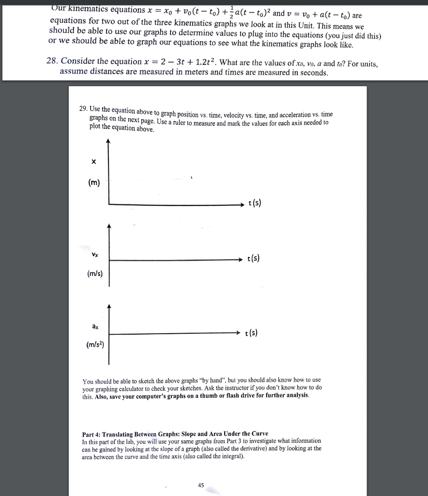 Solved Our Kinematics equations x = xo + vo(t - to) + act – | Chegg.com