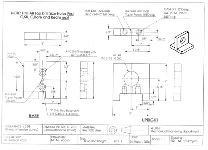 NOTE: Drill All Tap Drill Size Holes First C.SK, C, | Chegg.com