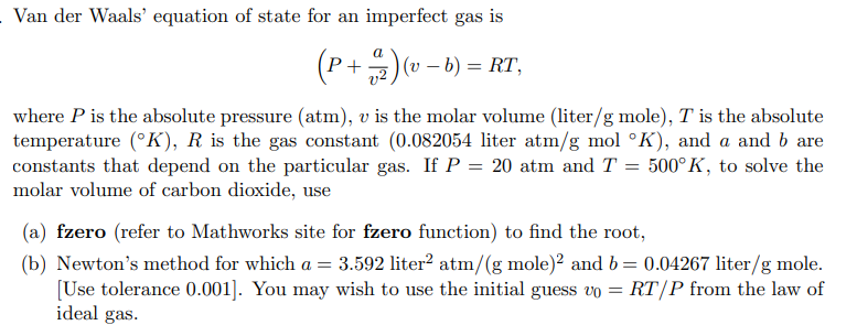 Solved Van Der Waals Equation Of State For An Imperfect Gas Chegg Com