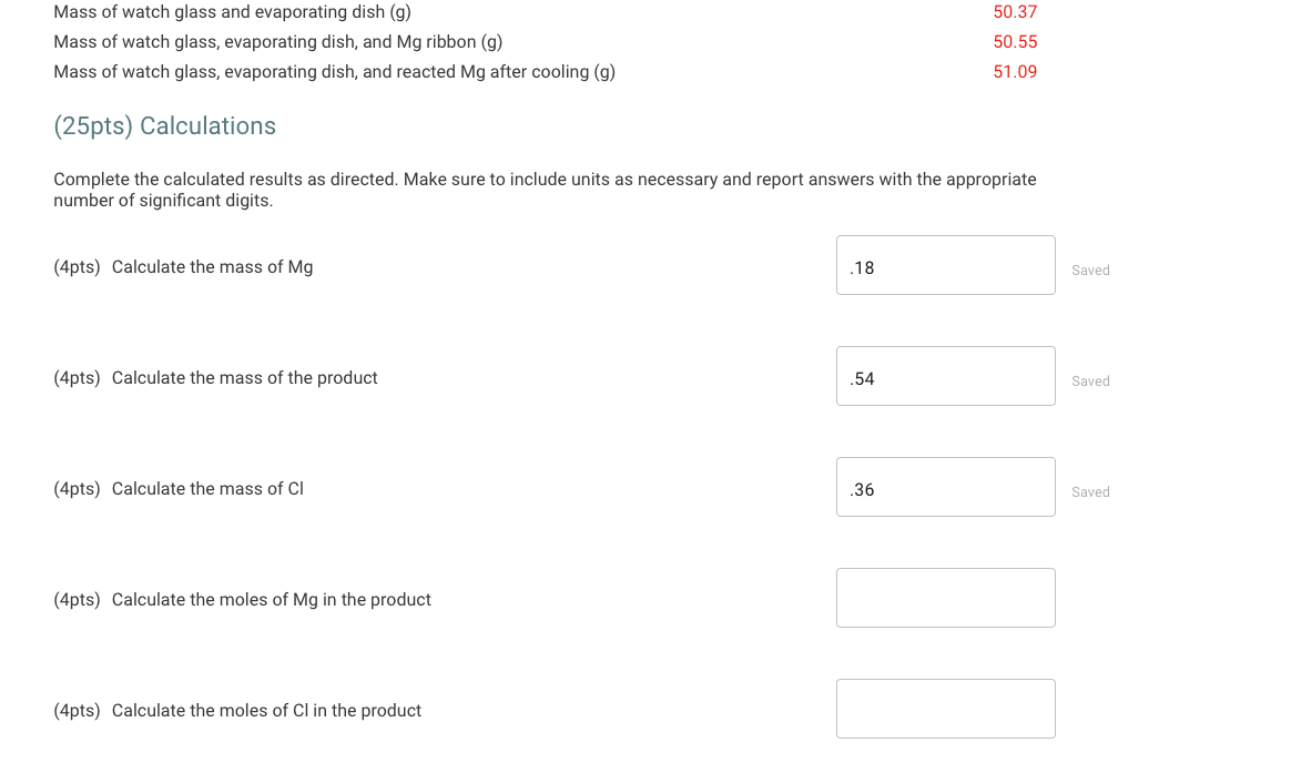 Solved Mass of watch glass and evaporating dish (g) Mass of