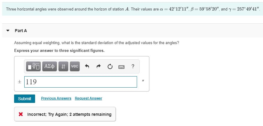 Solved Three horizontal angles were observed around the | Chegg.com