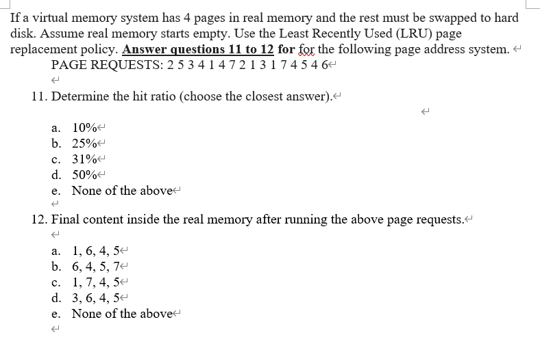 Solved If a virtual memory system has 4 pages in real memory | Chegg.com