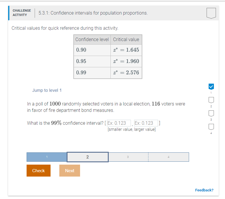 Solved CHALLENGE ACTIVITY 5.3.1: Confidence intervals for | Chegg.com