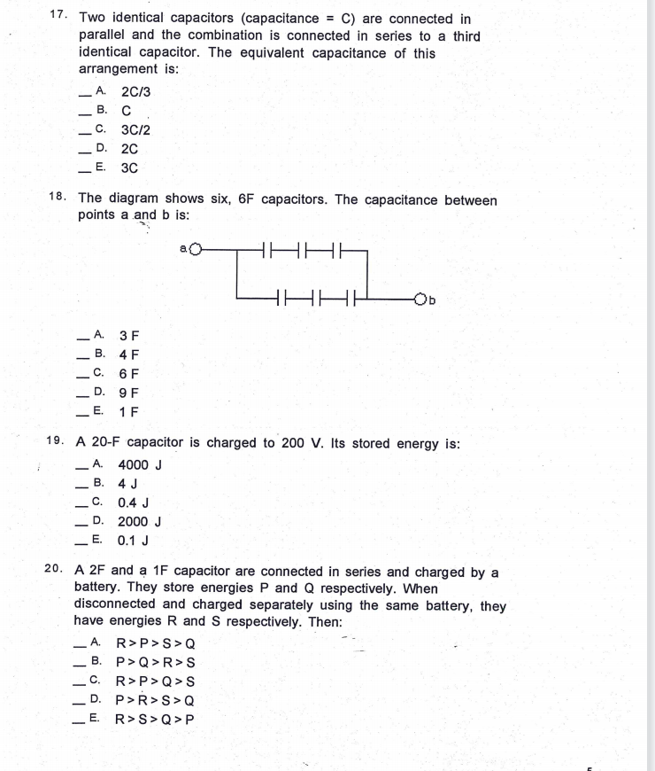 Solved 17 Two Identical Capacitors Capacitance C Are Chegg Com