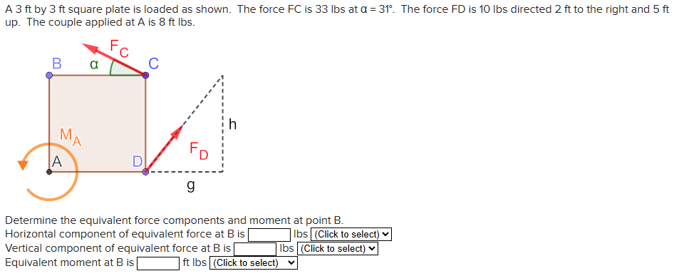 Solved A Ft By Ft Square Plate Is Loaded As Shown The Chegg Com