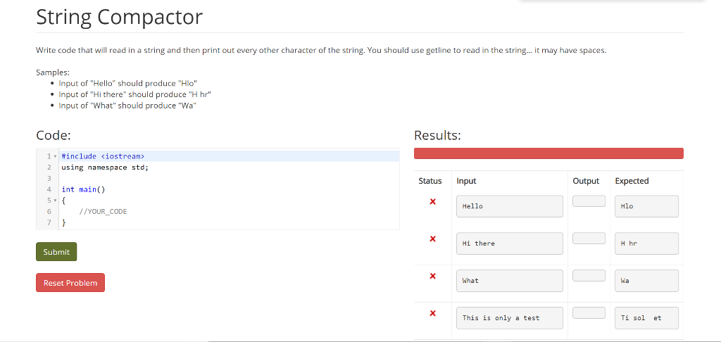 Solved String Compactor Write code that will read in a | Chegg.com