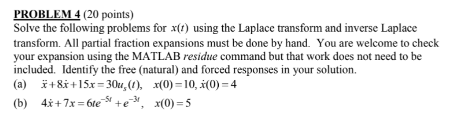 Solved PROBLEM 4 (20 points) Solve the following problems | Chegg.com