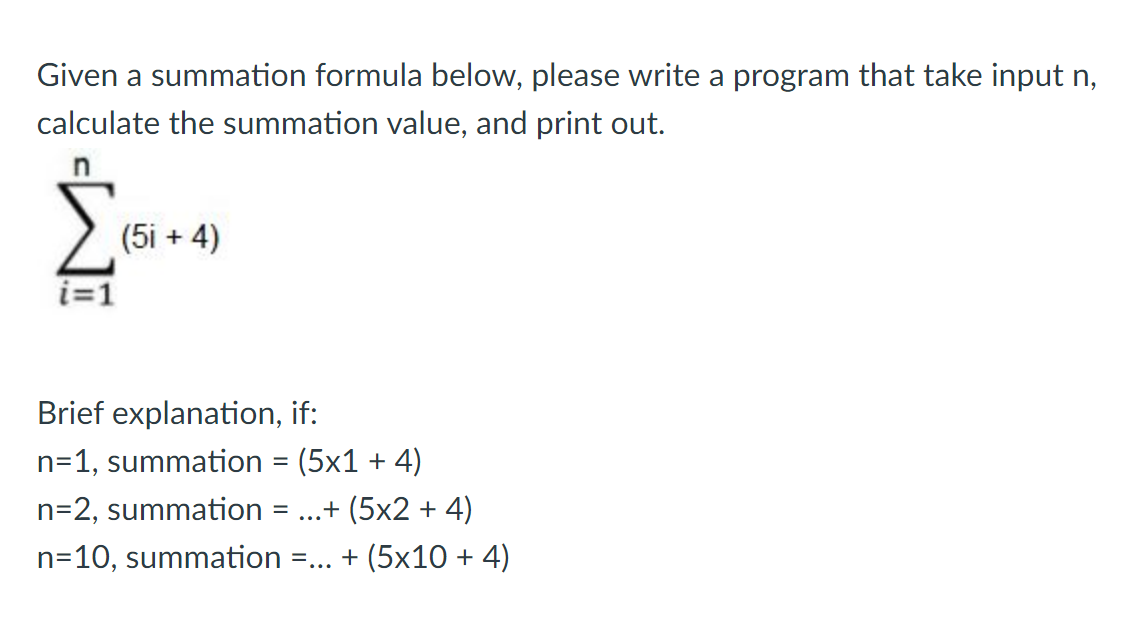 Solved Given a summation formula below, please write a | Chegg.com