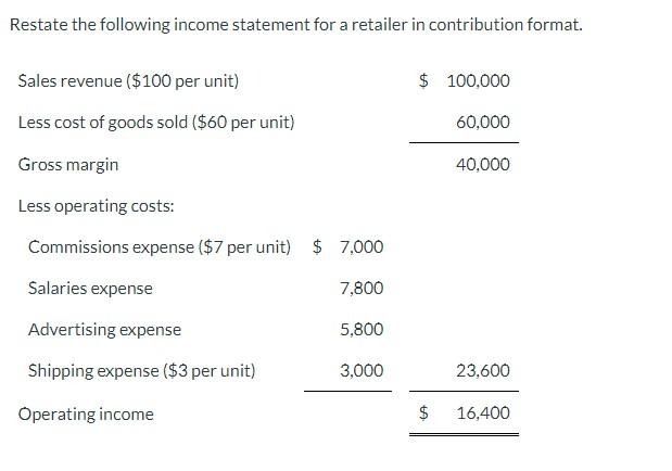 Solved Restate the following income statement for a retailer | Chegg.com