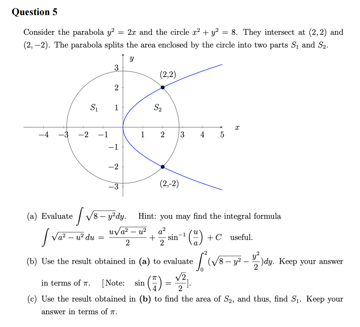 Solved Consider the parabola y2=2x and the circle x2+y2=8. | Chegg.com