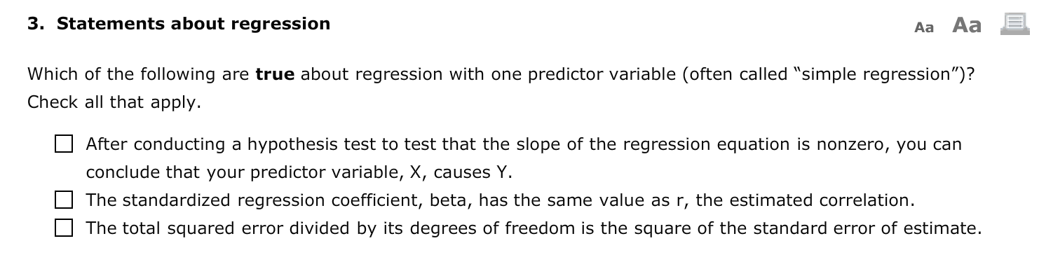 Solved 3. Statements About Regression Aa Aa E Which Of The 