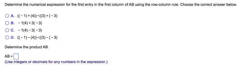 Solved Compute the product AB by the definition of the | Chegg.com