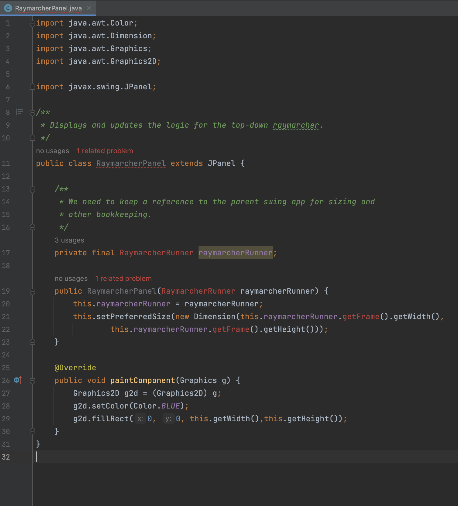 RaymarcherRunner.java1 usage Qoverride public void | Chegg.com