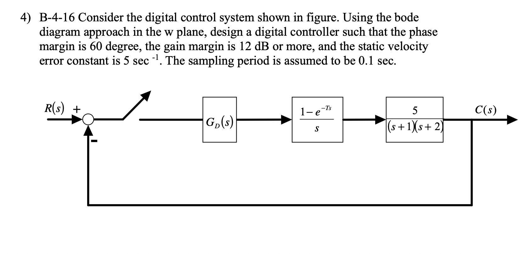 Solved 4) B-4-16 Consider the digital control system shown | Chegg.com